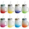 Sublimation Blanks Mugs 15 oz Mason Verre Tasse Gobelet Gradient Verre Dépoli Pot De Jus Boisson Tasses À Boire Chope À Bière Avec Pailles Et Poignées 8 Couleurs