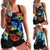 Women's Swimwear Butterfly Swimsuit Women Two Piece Set 2022 Tankini Swimsuits Floral Printed Straps Tops And Boxers Womens ClothingWomen's