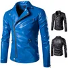 Высококачественные мужчины Slim Blue Motorcle Leather Jacket