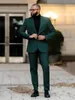 남자 정장 블레이저 2 조각 남성 웨딩 신랑 짙은 녹색 의상 옴므 슬림 맞는 Masculino Terno Tuxedo Groom Prom Blazer + Pant