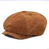 Berets America Style Casual Real Leather Caps Beret Man Sheepskin Suede Black/Brown Fitted Duckbill Hats Male BoinaBerets