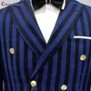 Nuevo traje de rayas azules de lujo Blazer Men Botones de oro de doble pecho Blazers para hombres Fashion Marking Business Men's Jacket L220730