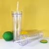 Local warehouse 16oz Clear Acrylic Skinny Tumblers with Lids and Straws 2 layer Plastic Tumblers with color Straw US STOCK