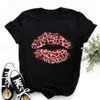WVIOCE KOBIETY TOPS O NECK Seksowne czarne koszulki Kiss Lip Funny Summer Femil Thirt Lips Faintcolor Graphic TOP9180