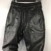 Idopy Men's Winter Warm Faux Leather Harem Pants Elastic Waist Drawstring Pu Joggings Male 220325