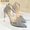 Sexy Sandals Wedding Shoes Bride Glitter Heels Mary Jane High Women Bingtree Sandalias Mujer 2022 Buty220513