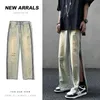 Jeans masculinos lado zip split design para homens tendências de moda casais streetwear adolescente perna reta calças jeans namorado style207y