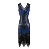 Kvinnor Vintage Flapper Gatsby Dress Summer Sleeveless Party Costumes V Neck Sequin fransad Tassel Evening Midi 220613