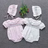 Zomer babymeisjes Rompers pasgeboren babykleding peuter solide borduurontwerp jumpsuit met hoed 2 pc's set prinses one-pieces g220510