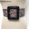 Rainie Sean Snakeskin Grain Femmes larges ceinture de taille grande boucle carrée automne vert rose noir jaune vintage belles robes de robe h220418