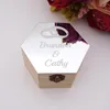 Gift Wrap Hexagon Shape Acrylic Mirror Cover med 2 stilar Dubbelringar Anpassade namn Party Wood Boxes Candy Holder Display DecorGift