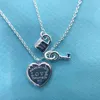 43df Buy T Family Love Lock kleine Schlüsselanhänger Halskette Frauen Sterling Silber Herzförmiges Schniteltrus-Schlüsselbeinkette lang