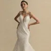 2022 Mermaid Lace Wedding Dress V v Neck Backless Sexy Vintage Vintage Bridal