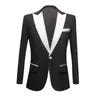 Мужской блеск шелковой пиджак жених свадебной тонкий смокинг отворотный оценочный шейный шейный хост -хост сцены бизнес -блейзер черный плюс размер