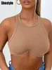 Canotte da donna Camis Shestyle Underwire Canotte da donna Sostegno Maglia a costine trasparente Solido Senza maniche Asimmetrico O-Collo Basic Crop SummerWom