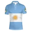 Polos masculinos Argentina masculino Nome personalizado Número da camisa country Bandeira espanhola da nação argentina impressão Po Boy Casual Casual Men's Men's Menmen's