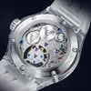 デザイナーウォッチ腕時計クリスタルトゥールビヨンラグジュアリーサファイア防水wirstwatch GMT 24時間スモールセカンドナイトダイヤル透明なケースライスト