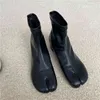 Dress Shoes Split Toe Women Ninja Tabi Ankle Boot Round Heel 3.5cm Medium Pig Feet Woman Short Female Leather 220718