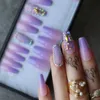 Caixa Ombre ombre Coffin de lavanda roxa False unhas Falsas Design de cristal Trapezóide em forma de caviar trapezóide Fake Nails Custom 220725