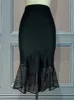 Gonna di pizzo nero da donna a vita alta slim midi modesto di classe irregolare lunghezza pacchetto femminile hip jupes falad ufficio moda elegante 220317