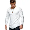 Männer T-Shirts 2022 Marke männer Einfarbig Slim Fit Rundhals Langarm T-Shirt Mode Schulter Plissee Sport T-Shirt männer