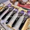 Rå Ametyst Stone Naturlig Black Obsidian Point Wand Perfect Gift for Witches Divination Tool Ritual Altar Protection Spells Manifesting Crystal Grid Activation