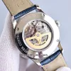 Topp 39mm Date Master 1548530 Mens Automatic Watch Silver Dial 316l Steel Case Blue Leather Strap Gents Sport Watches