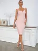 Casual Dresses Women Summer Sexy Designer Pink Bandage Dress 2022 Elegant Celebrity Chic Mini Bodycon Party VestidosCasual