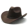 Vinterkvinnor män svart ull fedora hatt chapeu western cowboy hatt gentleman jazz sombrero hombre cap elegant lady cowgirl hattar 22021817759
