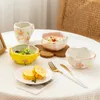 400ml Hand-painted Flower Dessert Bowl Ceramic Salad Snack Bowl Breakfast Oatmeal Kitchen Cereal Rice Soup Bowls 220307