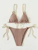 Set bikini con stringhe a triangolo con texture a coste Spoondrift per donna Costume da bagno sexy con micro perizoma Costume da bagno biquini carino