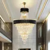 Lâmpadas pendentes Candelador de cristal de luxo dourado para teto do hotel Sala de escada Sala pendurada luminária de lâmpadas pendentes modernas leves