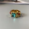 Ниша Mondo Retro Gemstone Inlaid Ring Light Luxury Style Style Gold Insex Finger ins Fashion All-Match Jewelry подарок