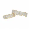 Diamond Grills 18KT Guld fylld helt isad Micro Pave CZ Top och Bottom Face Mouth Grills for Teeth Hip Hop Jewelry