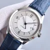 Topp 39mm Date Master 1548530 Mens Automatic Watch Silver Dial 316l Steel Case Blue Leather Strap Gents Sport Watches