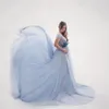 Fotografía de la fotografía de maternidad para el vestido de boda largo vestido de algodón de algodón fotográfico fotográfico Foto que se arrastra hacia fuera del hombro Ropa de embarazo con cuello en V 2022