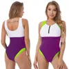 Swimwear Women Femmes One-Piece U Neck Sans manchons amovibles Tafts Open Body Colorblock Swimming Body
