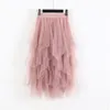 Fashion Spring Party Skirt مرنة عالية الخصر تول طول تول تنورة النساء غير النظامية شبكية توتو تنورة السيدات 220611