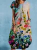 Casual Dresses Vintage Pattern Printed Boho Party Dress Summer Elegant O Neck Loose Midi Women Short Sleeve Beach Vestidos
