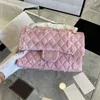 22Ss F / W Women Classic Double Flap Pink Tweed مبطن حقائب GHW Crossbody Shoulder Multi Pochette Purse Turn Lock Outdoor Sacoche Luxury Designer Hand Bags 25CM