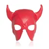 Flirting Fun Mask Bondage Toy Leather Blindbinds Scen Show Svart och Red Headgear Hood