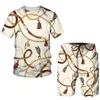 Vintage Printed Mens Summer Two Piece Sets Fashion Casual Short Sleeve T shirts And Outfits Men Hipster Streetwear 220708