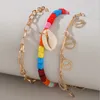 3 teile/sätze Charms Bunte Perle Shell Gold Fußkettchen für Frauen Hohl Geometrische Quaste Fuß Kette Einstellbare Schmuck