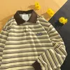 남성용 티셔츠 스트라이프 긴팔 셔츠 2022 봄 가을 바이브 vintag 블라우스 학생 한국어 preppy 땀 남자 여자 옷깃