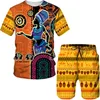 남성 여성 아프리카 티셔츠 바지 Tracksuit 세트 여름 캐주얼 티셔츠 / 반바지 / 정장 빈티지 스타일 3D 인쇄 된 전통적인 옷 220408