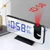 Desk digital led alarm clock electronic usb wake up fm radio time projector snooze function 2 alarm 2022