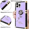 Luxe Carré Laser Fleur Téléphone Cas Pour iPhone 13Pro MAX 12 11 XS MAX XR 7 8 Plus Créateur De Mode Glitter Rose-fleur Feuille Diamant Stand Couverture Souple