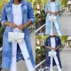 Kvinnors dike rockar 3 färger Kvinnor Trench Coat Designer Fashion Hole Long Sleeve Denim Windbreaker Jacket Cardigan Jeans Cape for Fall Winter A5WD