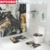 Marbling 3D Printing Duschgardiner Vattentät geometrisk badrumsgardin Set Simple Style Washroom Decor Bath Mat Non Slip Rug 220517