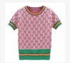 Femmes Tricots T-shirts Coloré Jacquard Fleur À Manches Courtes T-shirt Femme Chandail Tops Tee Chic Haute Qualité